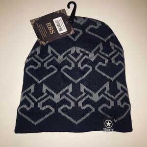 NWT RBS Navy Blue Knit Geometric Beanie Hat Faux Fur Lined Winter Warm Sport